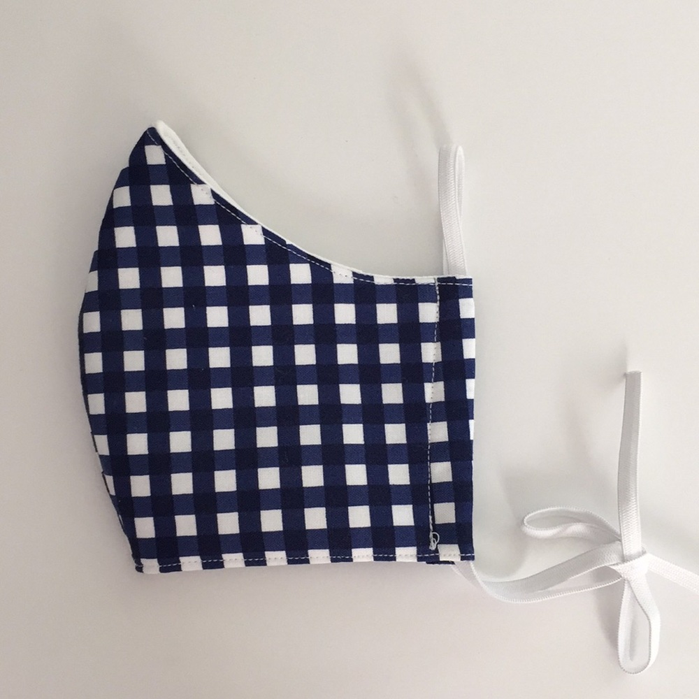 Blue Checkered Handmade Fabric Face Mask - Picture 4 of 4